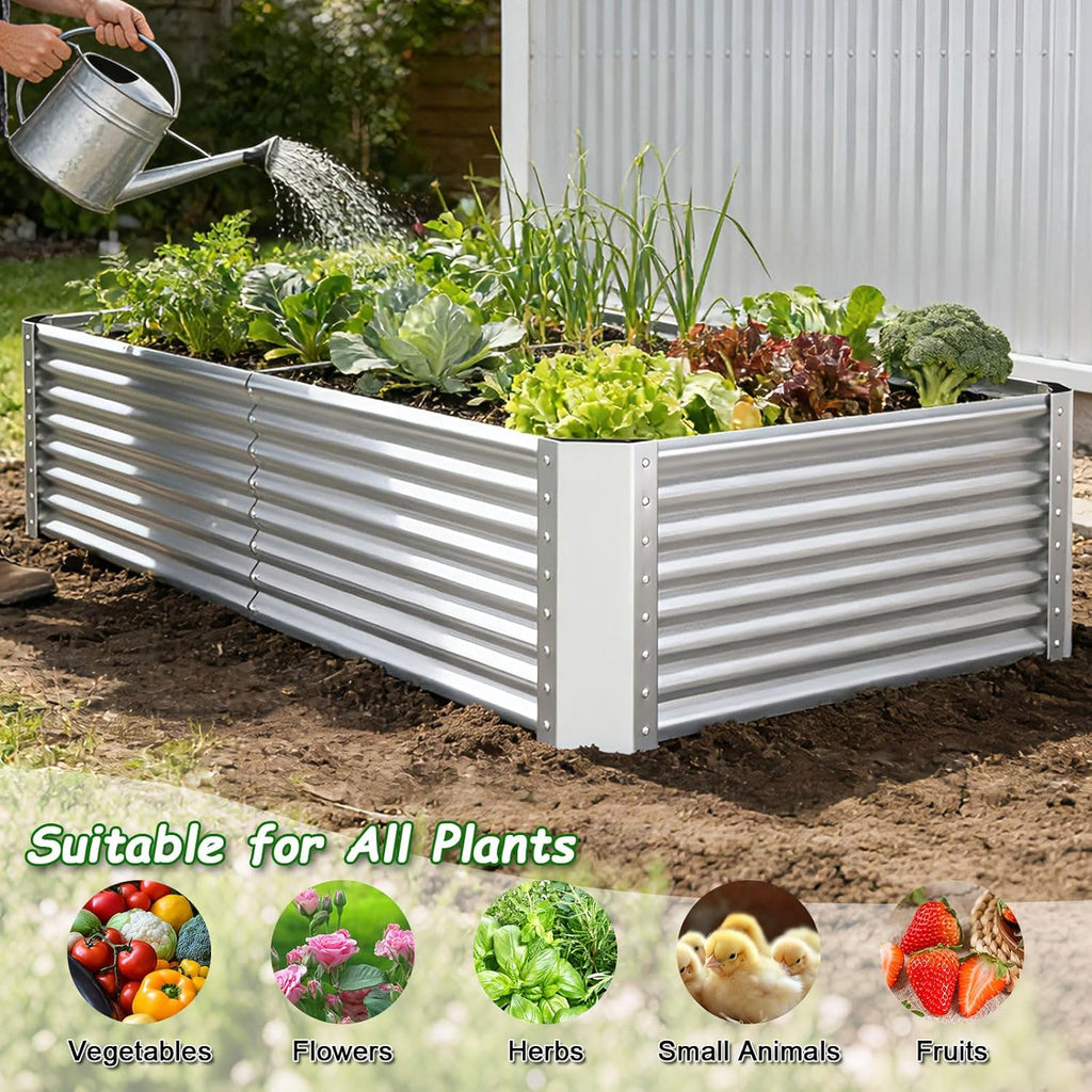 6x3x2ft Raised Garden Bed, Deep Root Planter Box, Silver,1 Pack | 1mm Thick Galvanized Steel, Resists Rust Bowing