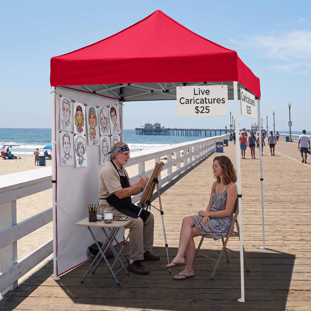5x5 Pop Up Canopy Tent with 1 Removable Sidewall, Red