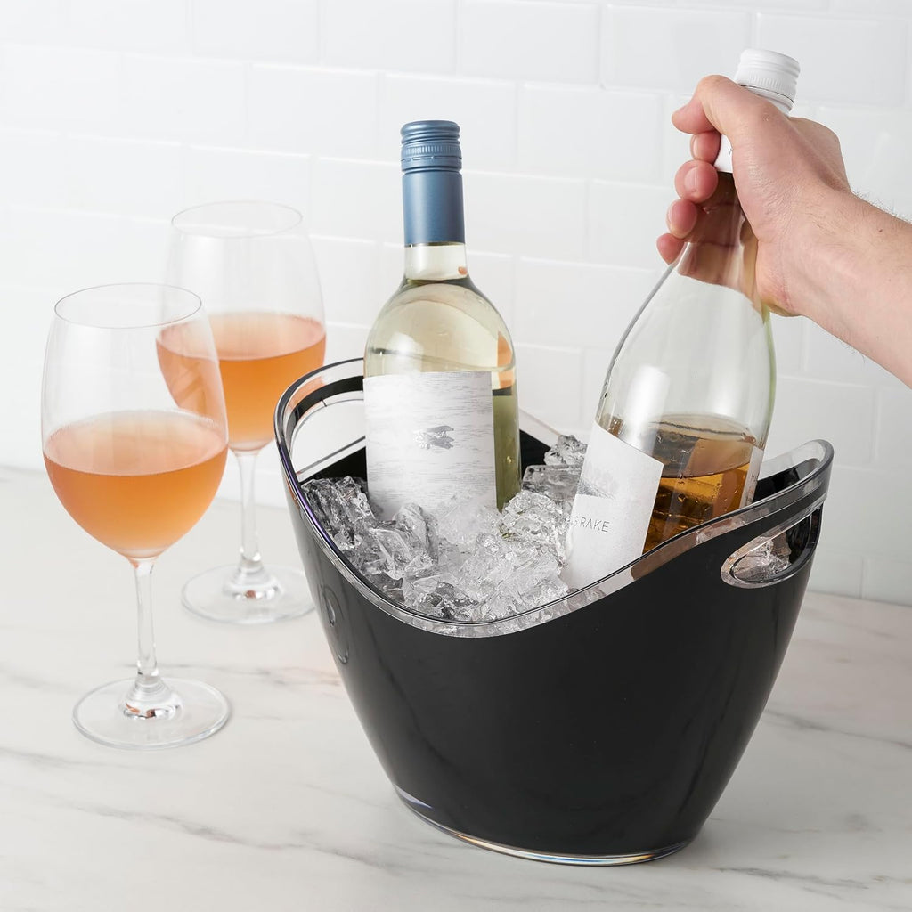 Modern Wine & Champagne Bucket | Black Ice Beverage Tub - Indoor & Outdoor Great for Parties - 2 Bottles Capacity