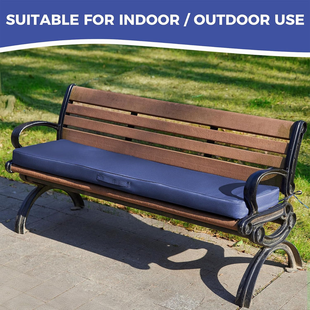Outdoor Bench Cushion Waterproof, 48x18x3 Inch, Navy Blue | Fade Resistant Bench Cushion for Outdoor Furniture, With
