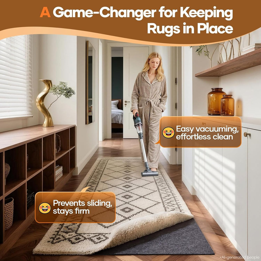 Non Slip Cushioned Rug Pad Gripper, Felt and Silicone Backing, 2 x 6 Ft, 1/4 inch Thick Runner Carpet Liner Protector - Set of 99