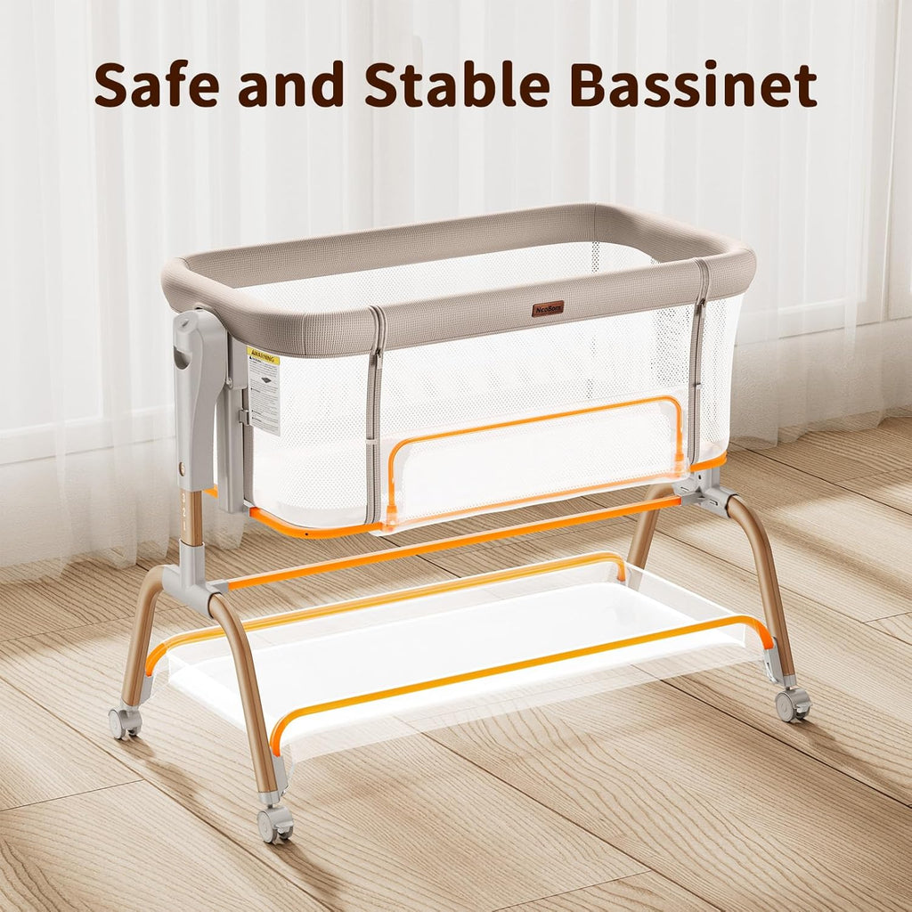 3 in 1 Baby Bassinet, Bedside Bassinet for Baby, Rocking Bassinet with Breathable Full-Mesh, Mattress and Soft Sheet