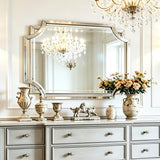 32" x 47" Large Wall Mirror Decor, Modern Unique Decorative Mirror with Beveled Glass Scalloped Corner, Horizontal or
