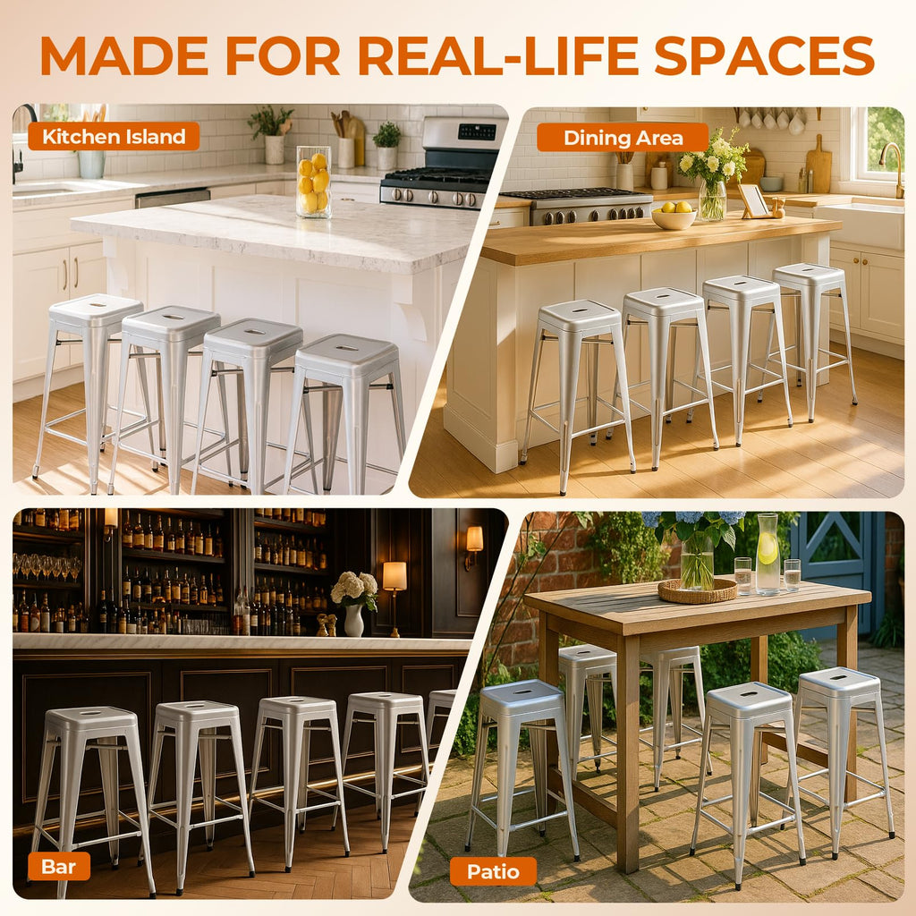 Moonlight Silver Metal Bar Stools Set of 2, 30"