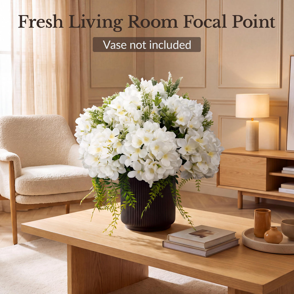 Pre-Arranged White Artificial with Greenery, UV Resistant
