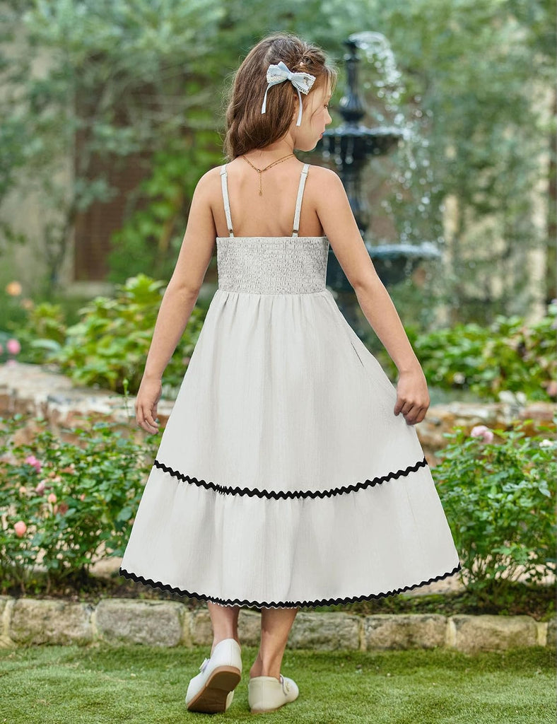 Girls Spaghetti Strap Dress Tiered Cami Maxi Sundress with Pockets