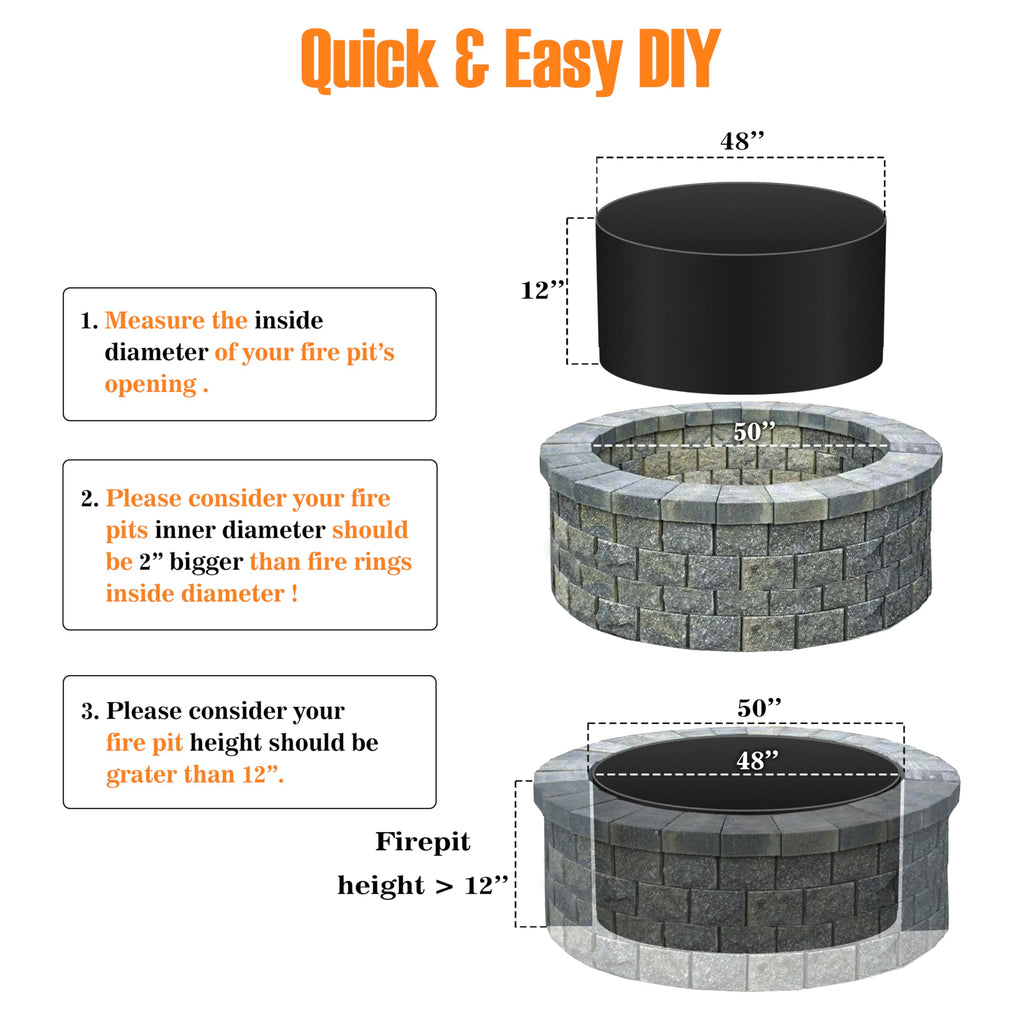 48 Inch x 12 Inch No Bottom Fire Pit Ring Liner