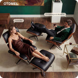 Mid-Century Modern Lounge Chair & Ottoman — Premium Top-Grain Leather, Rosewood Base, Extended Chaise