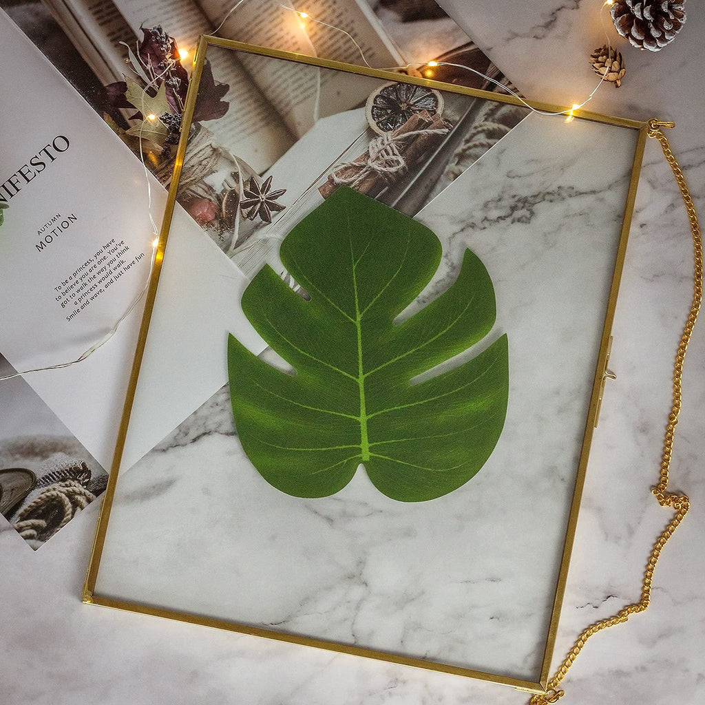 11x14 Inch Pressed Flowers Glass Picture Frames for Artwork Certificate, Horizontal Gold Brass Double Glass Clip