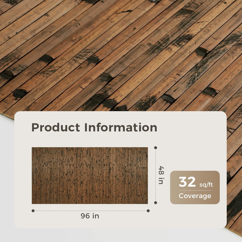 Natural Bamboo Wall Panel, 96''x48'', Brown Burned
