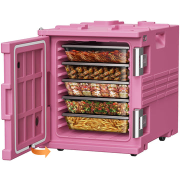 Pink 82QT Non-Electric Hot Box Food Warmer with Wheels, 304 Stainless Steel Latch, Insulated Food Carrier for 5