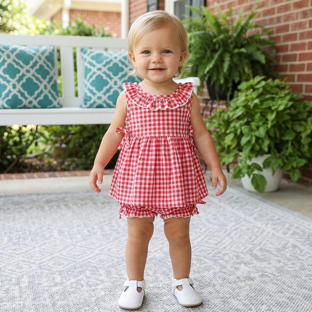 Toddler Baby Girl Summer Outfits Plaid Sleeveless Vest Tank Top Ruffles Shorts Infant Gingham Clothes Set