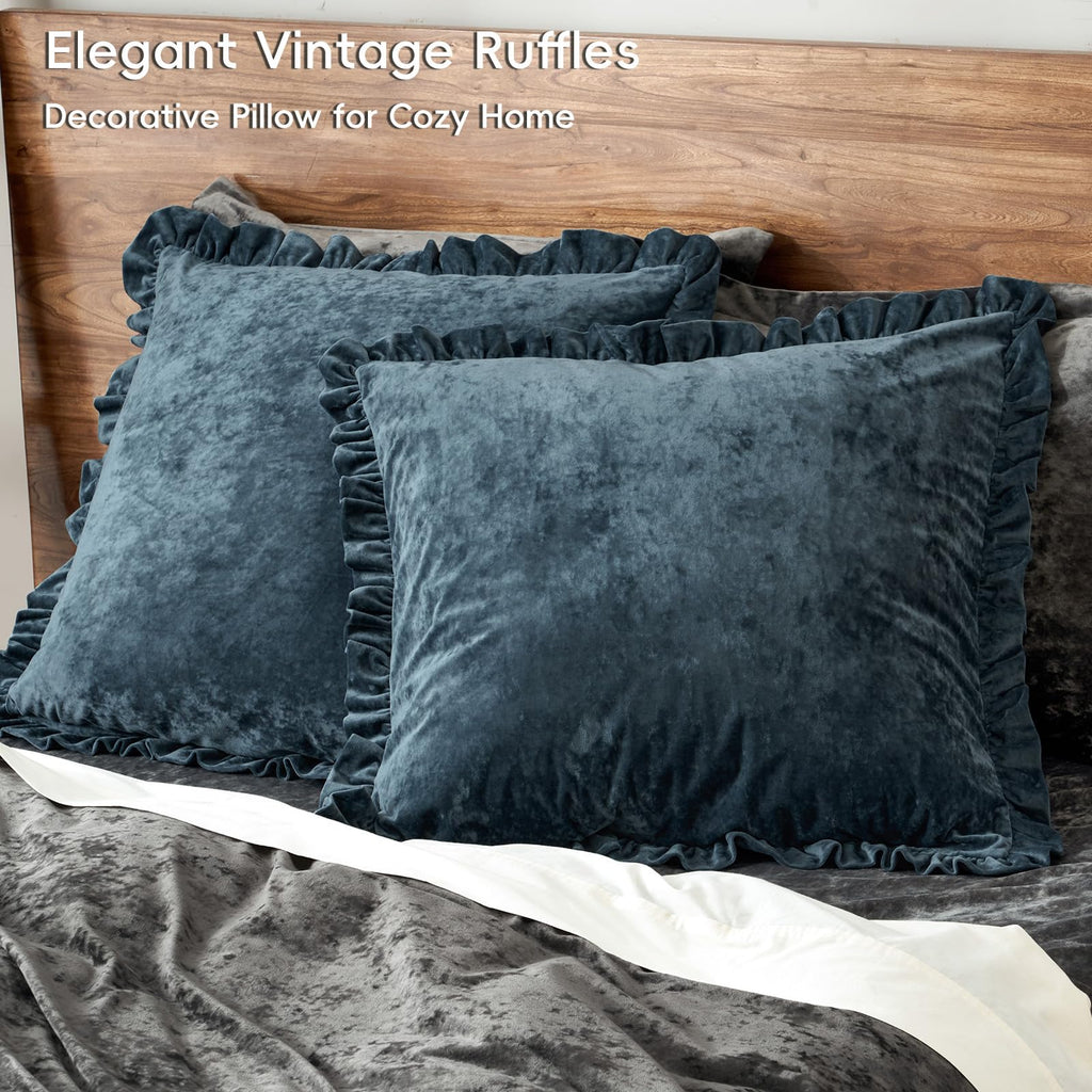 Truly Velvet Ruffle Euro Shams 26" x 26", Stormy Blue, No Insert