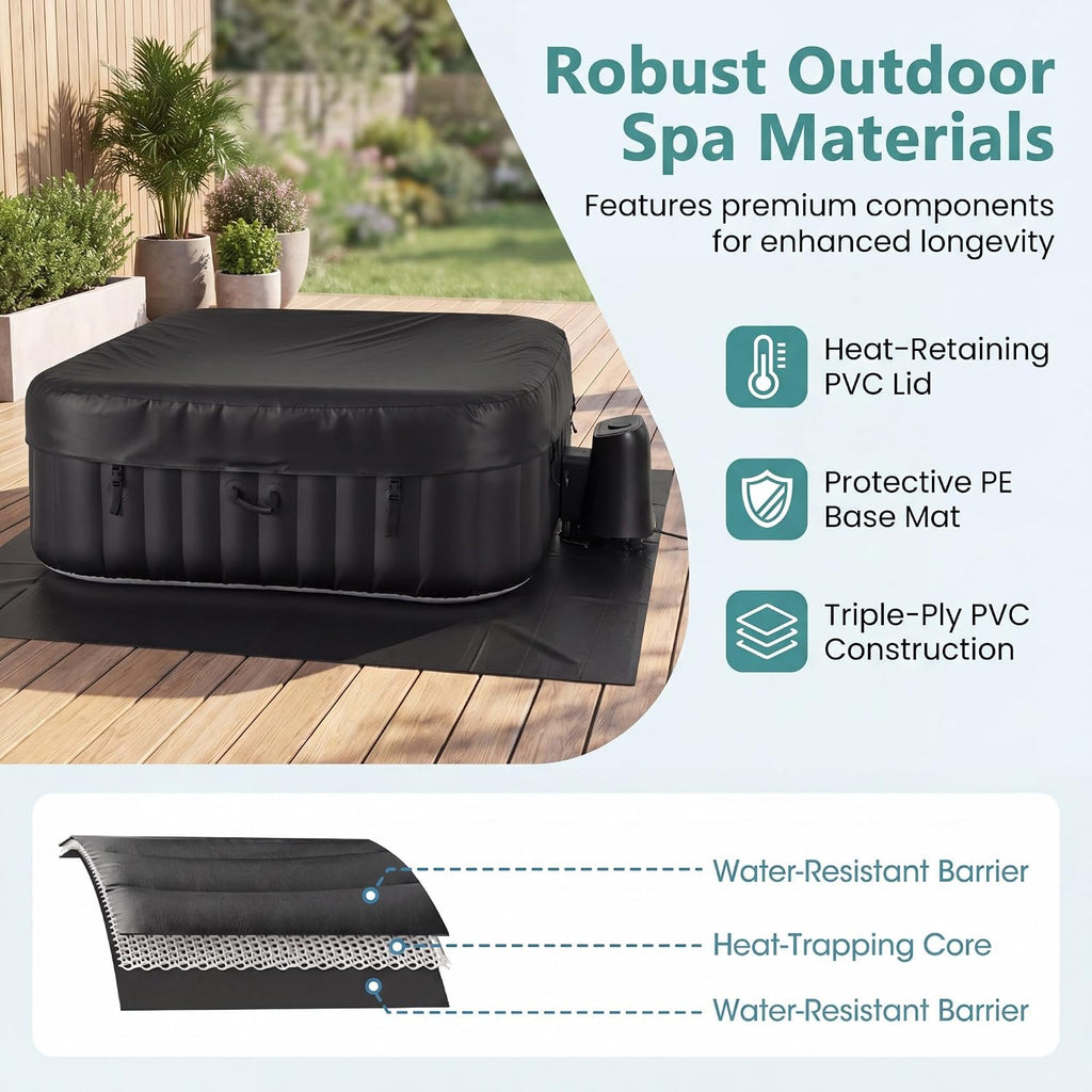 Inflatable Hot Tub SPA, 2-4/4-6 Person Portable Blowup Pool Hottub with Air Jets, Electric Heater Pump, Filter