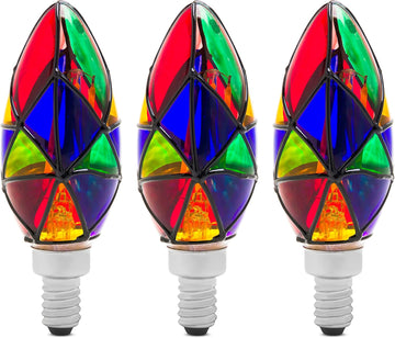 3 Pack LED Stained Glass Light Bulb E12 LED Bulb 2W (25W Equivalent) Candelabra Base Painted Night Light Mosaic Light