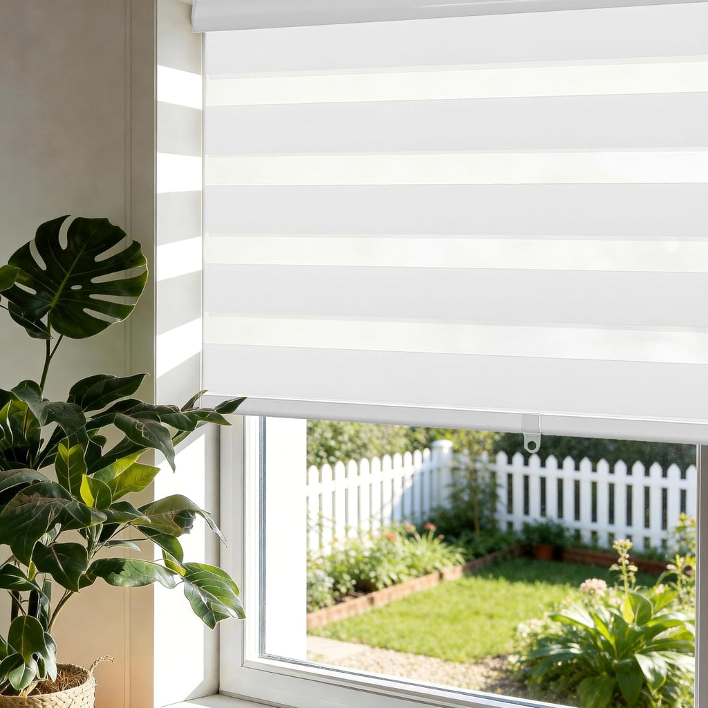 Cordless Zebra Blinds for Indoor Windows Free-Stop Zebra Shades Dual Layer Light Filtering Sheer Shades Roller Window