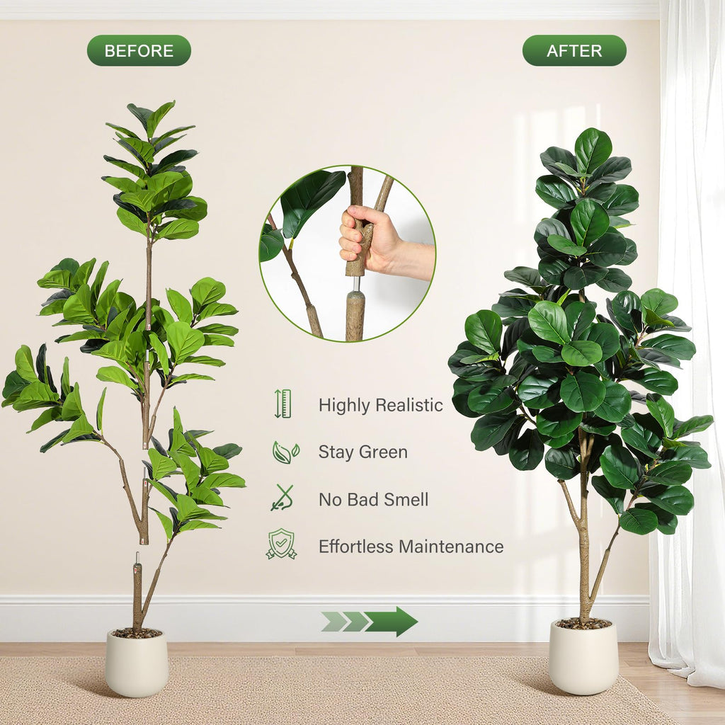 6 ft Fiddle Leaf Fig Tree Artificial with 108 Leaves - Realistic Faux Ficus Lyrata Trees in 9 in White Planter Pot