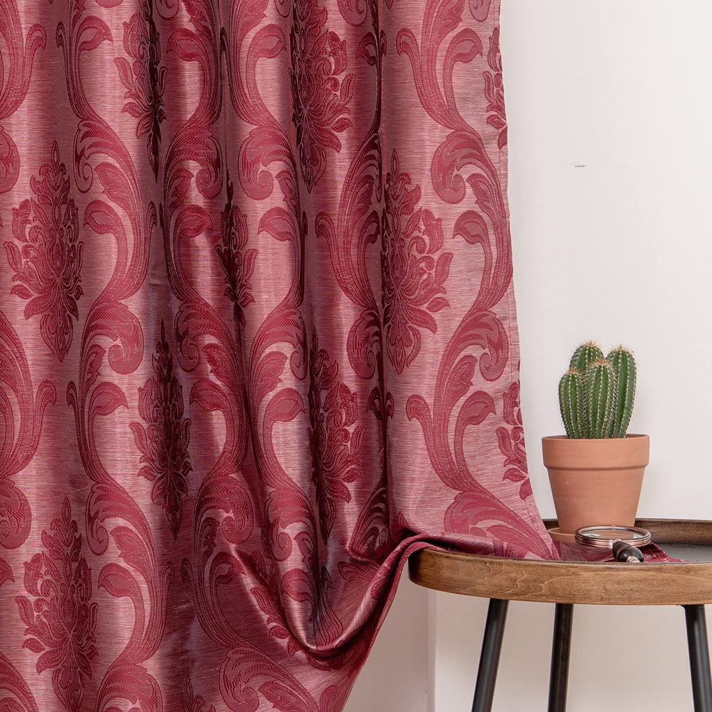 Damask Curtains, Gothic Jacquard Curtain Drapes with Floral Patterns, Burgundy Curtains 84 Inch Length, Set of 2