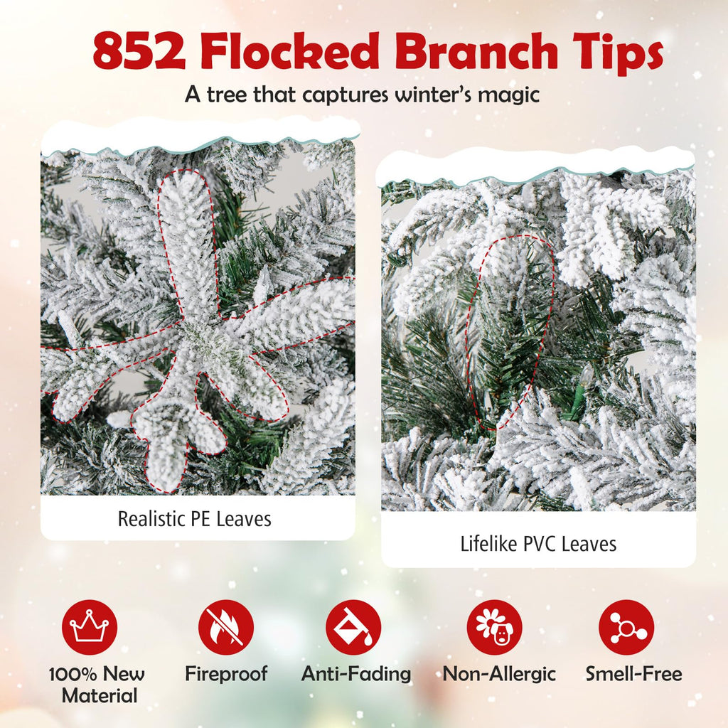 7 FT Half Christmas Tree, Pre-Lit Hinged Xmas Tree w/852 Branch Tips, 240 LED Lights, 9 Lighting Modes, 4-Level