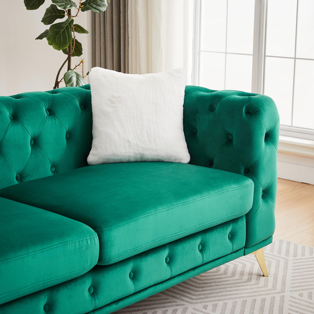 2-Piece Luxury Chesterfield Sofa Set with 1 3-Seater Sofa & 1 Loveseat Sofa, Mid-Century 5-Seater Tufted Button Couch