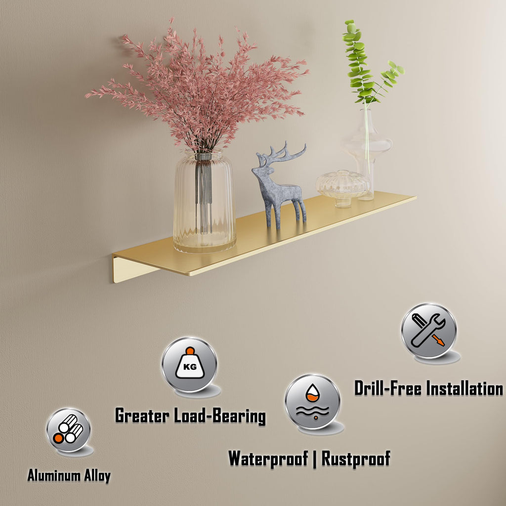 Brushed Gold Floating Wall Shelves 2 Packs, Shower Shelf 15.7x4.9