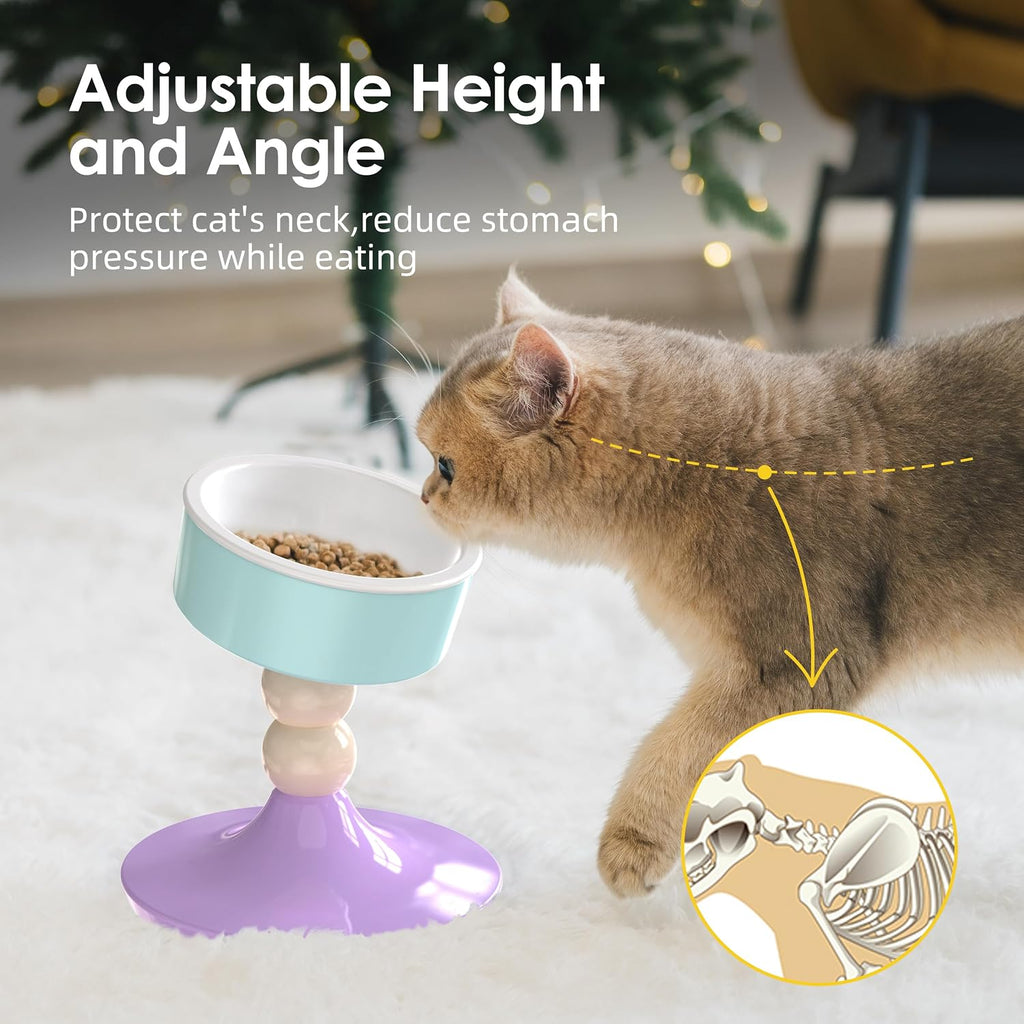 Ceramic Elevated Raised Cat Bowls, 3 Heights Adjustable Raised Dog Bowl Stand for Indoor Cats and Small Dogs, 15°
