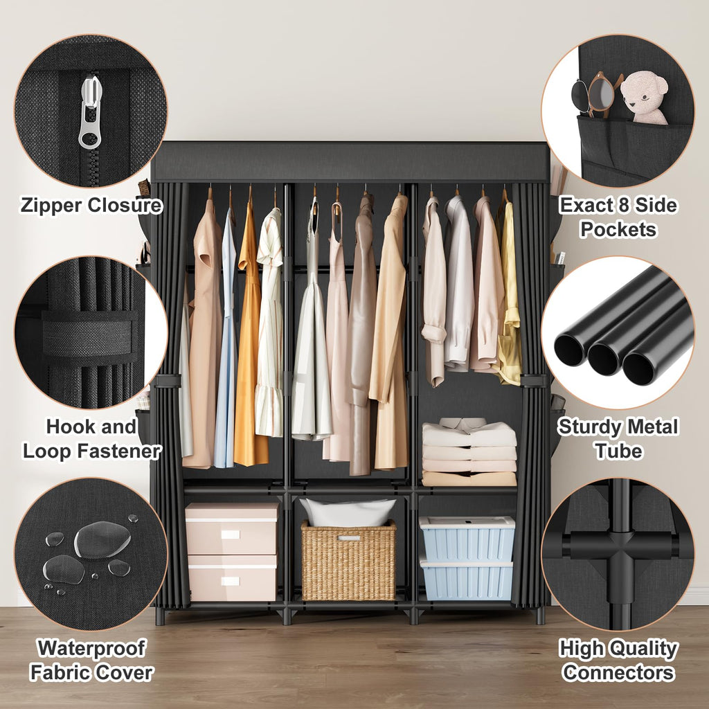 Wardrobe Closet, Portable Closets for Hanging Clothes 19mm Steel Tube Portable Wardrobe Closet , Clothes Rack with