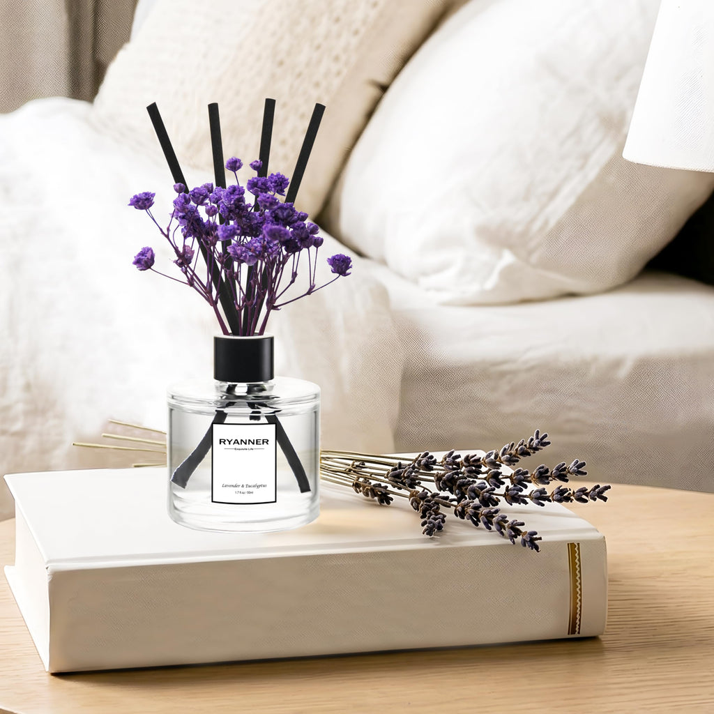 Reed Diffuser Set of 3 Pack, Lavender Eucalyptus/White Jasmine/Lemongrass Scented Oil Diffuser with 24 Sticks(1.7 fl