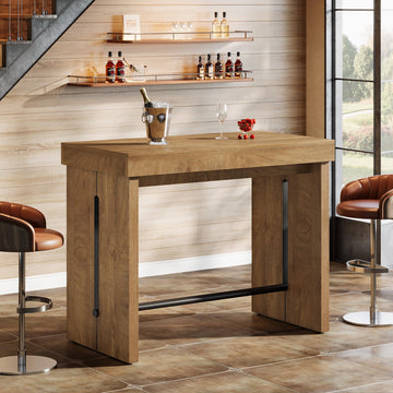 Bar Table, 41.3" Counter Height Pub Table with Metal Footrest, Rectangular High Top Table Kitchen, Dining Room