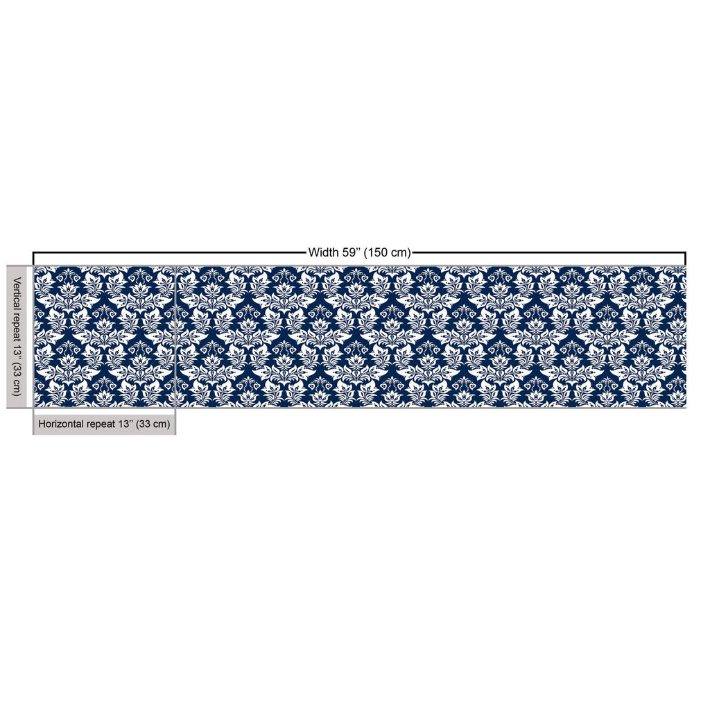 Damask Fabric by The Yard, Antique Floral Ornament with Baroque Curls Curves Foliage Nature Theme, Decorative Fabric