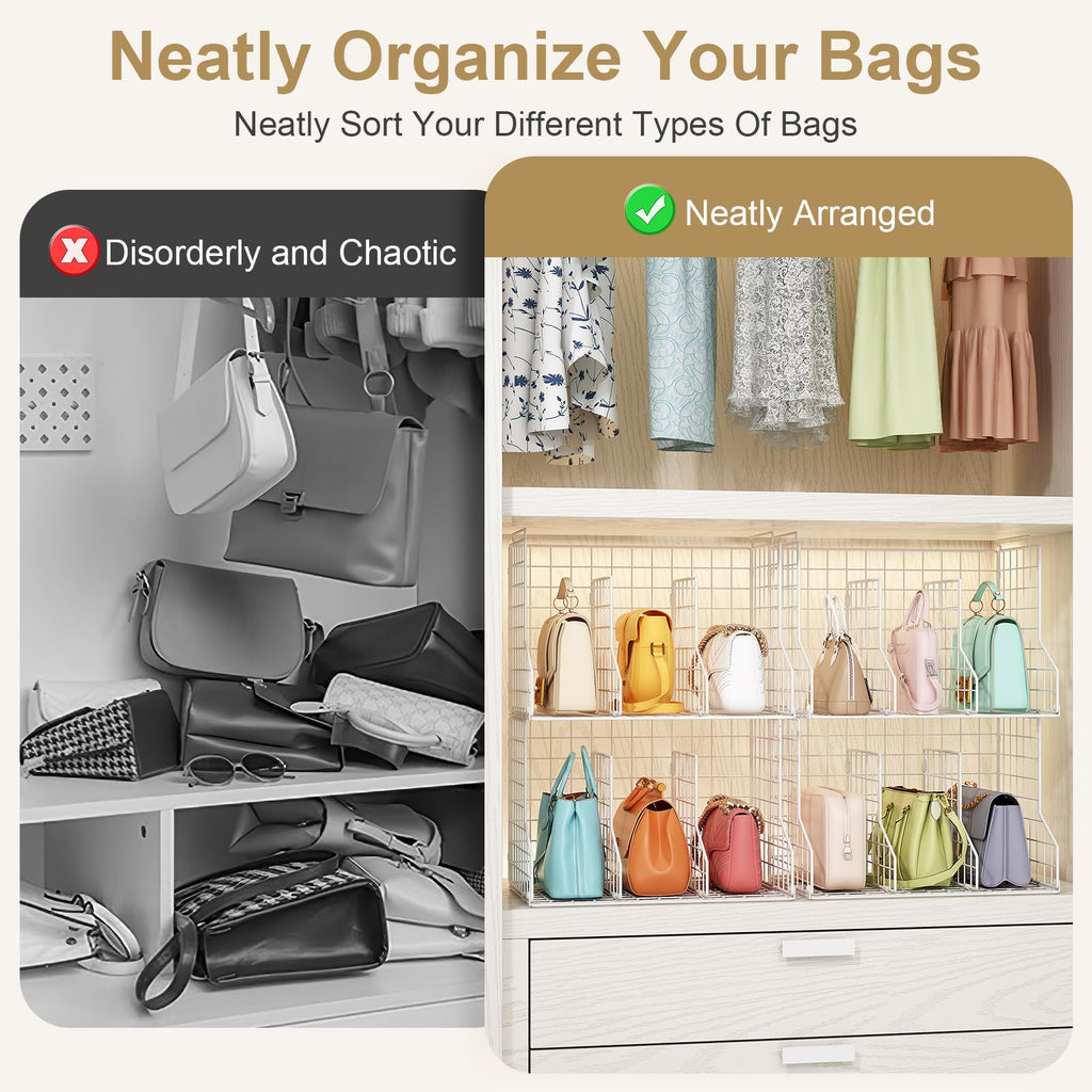 Purse Organizer for Closet:Adjustable 2-Pack Dividers Purse Organizer-Stackable Wire Handbags Storage Baskets-Open