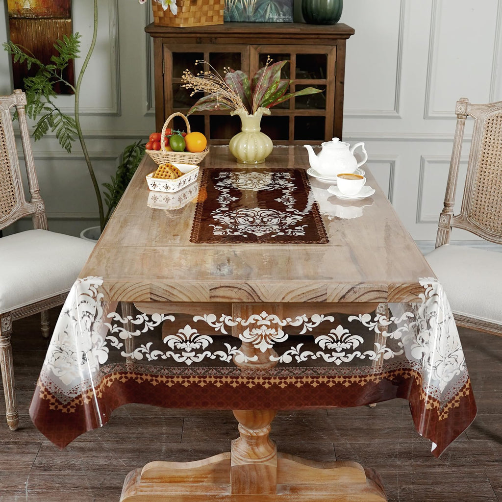 Clear Table Protector Cover Vinyl Damask Tablecloth, 60" x 104"