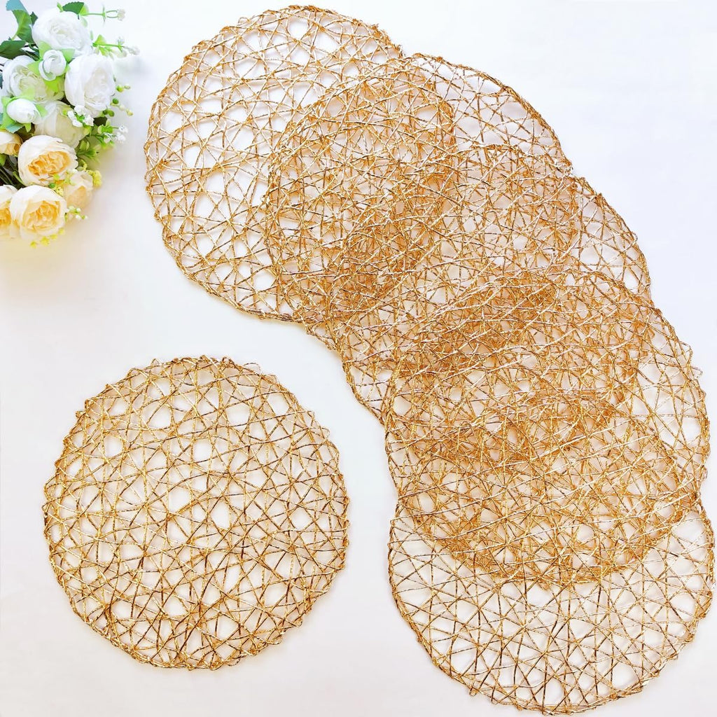 Inch Boho Round Woven Gold Placemats Shiny Place Mats - Set of 6
