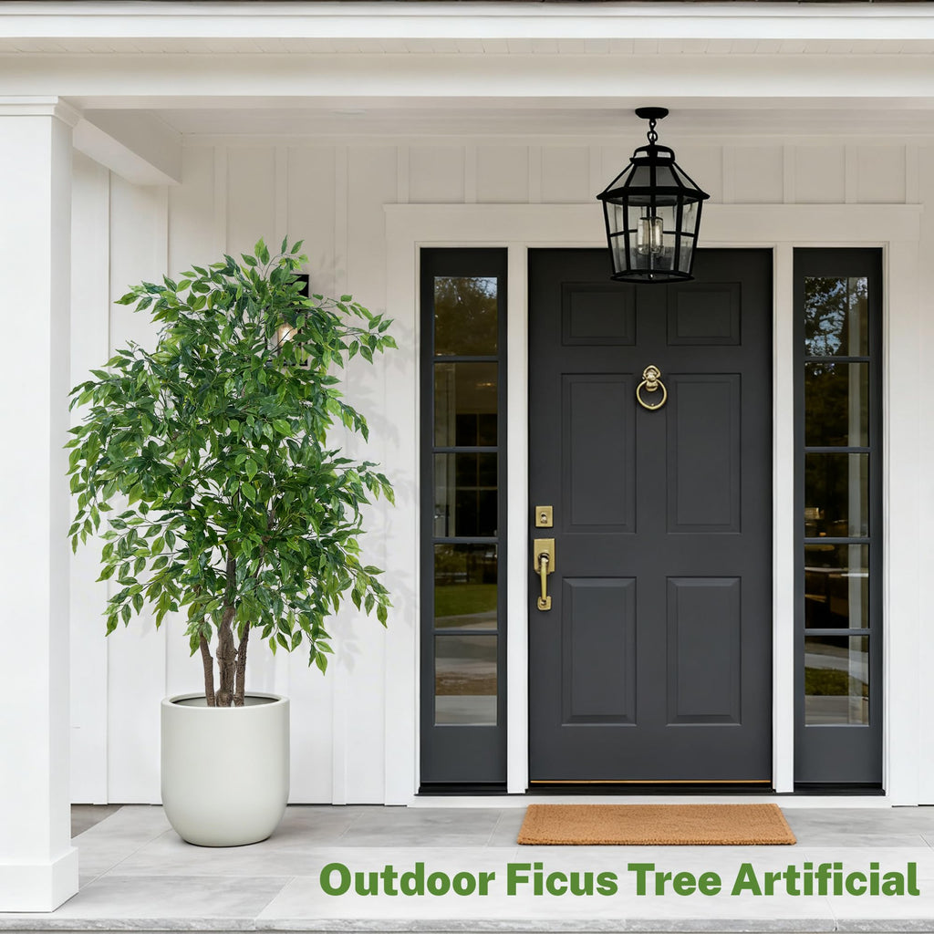 Ficus Tree Artificial with Triple Trunks, 5.5ft Fake Ficus Tree in Black Pot, Tall Artificial Tree Potted Plant for