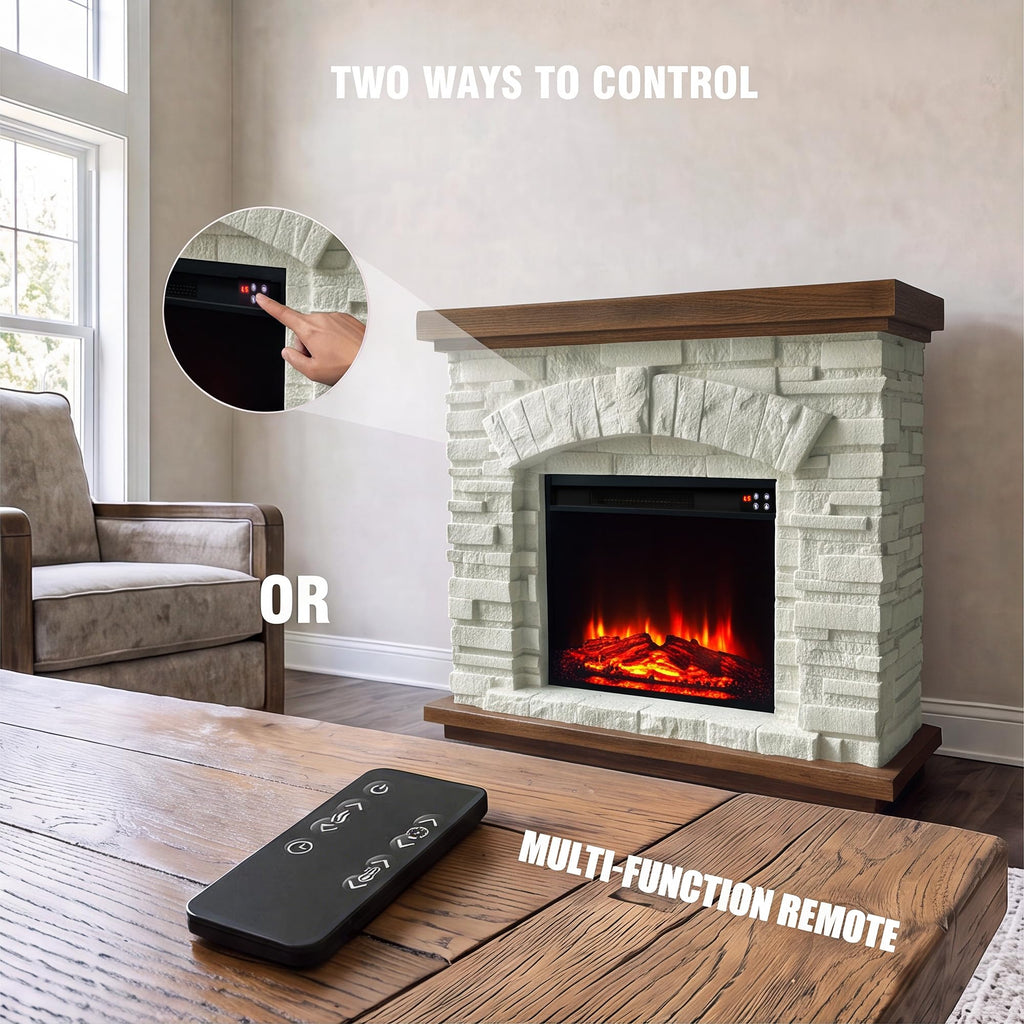36" Electric Fireplace Mantel, Faux Stone Freestanding
