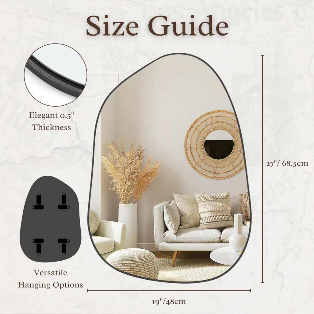Irregular Wall Mirror Asymmetrical Mirror, 27''x19'' Black Mirror Bedroom Living Room Entryway, Decorative Modern