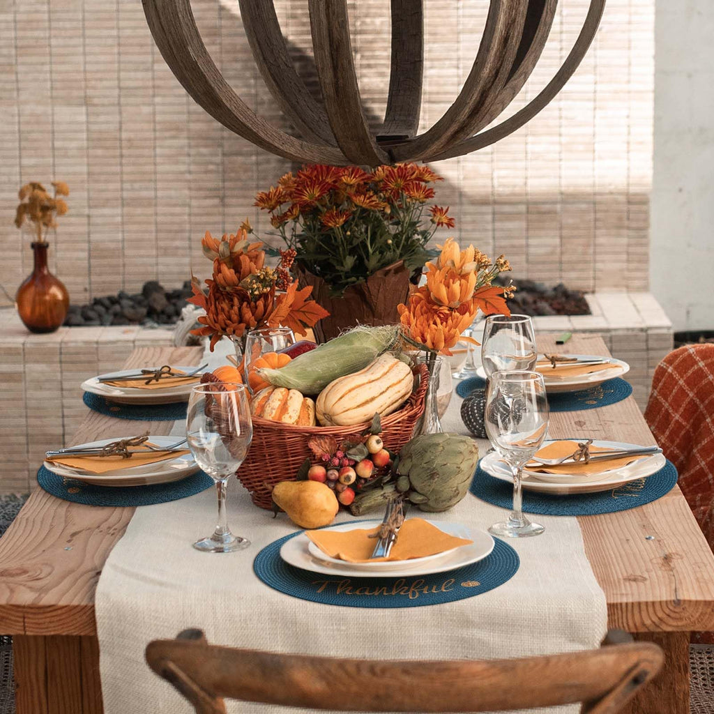 Round Placemats Set of 6 Table Mats for Thanksgiving Tables Washable Non-Slip Place mats 15 Inch for
