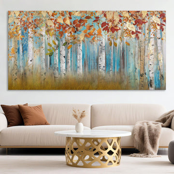 Birch Tree Canvas Wall Art Landscape Yellow Picture Wall Decor Large Bedroom Wall Decor Above Bed Framed Artwork for