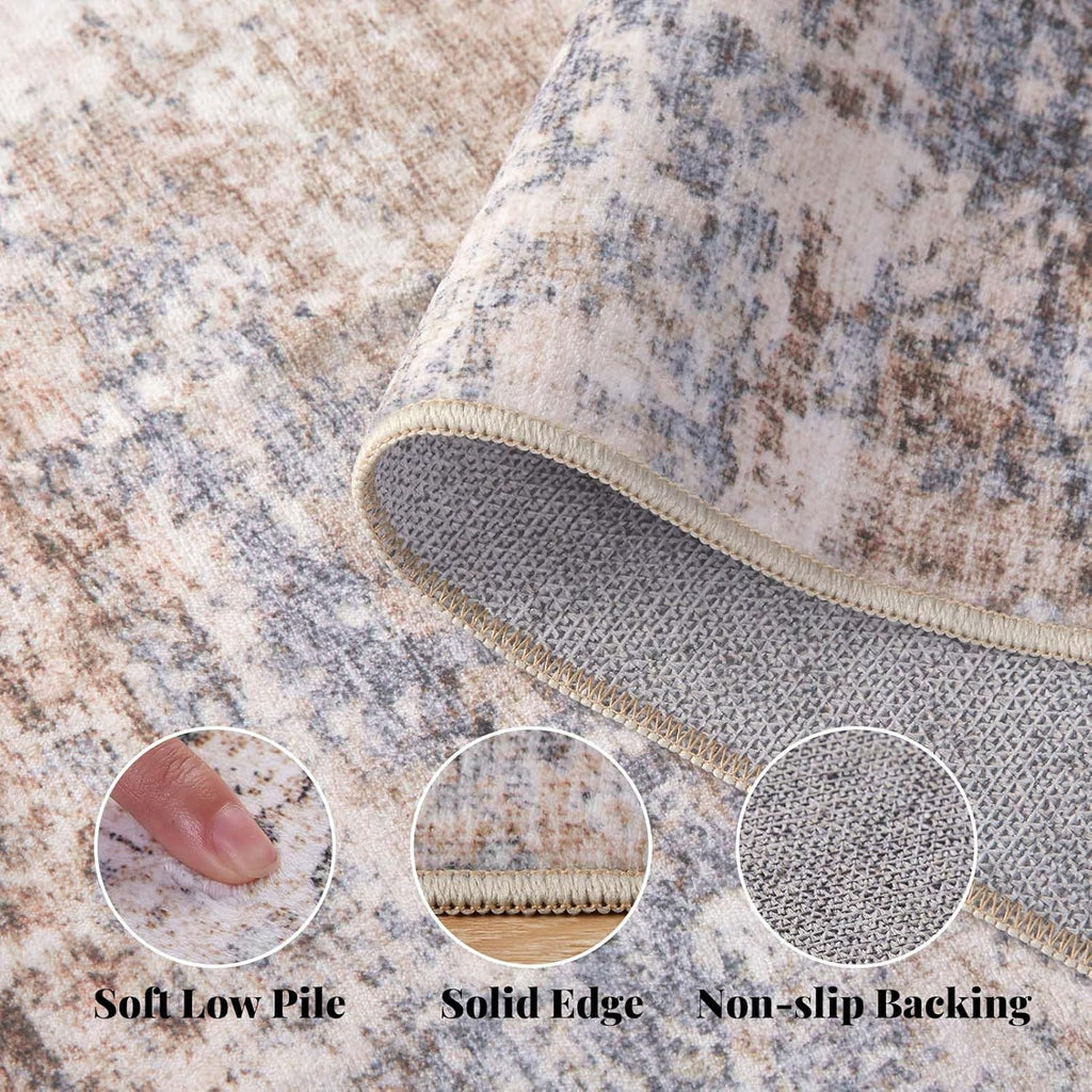 Washable Area Rug Living Room Rugs-5x7 Large Soft Non-Slip Carpet for Bedroom Dining Room Modern Abstract Neutral Low