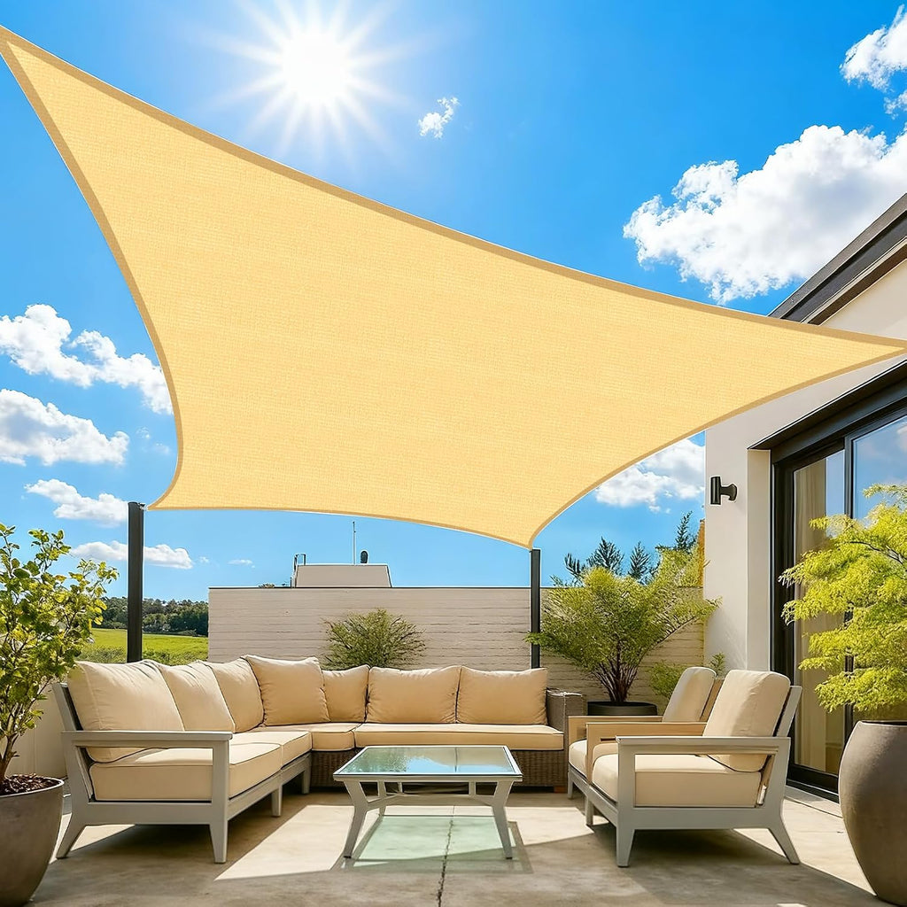 Sun Shade Sail, 10'X16' Sand Rectangle Curved Edged Sun Shade, Commercial Grade 185GSM HDPE UV Permeable Outdoor