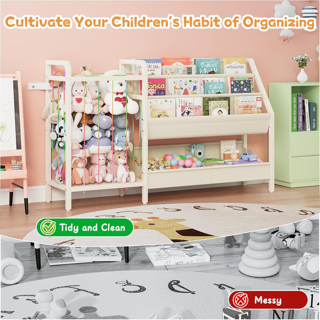 B5 Kids Bookshelf and Toy Storage, Book Shelf for Kids Rooms White | Sling Toddler Book Shelves with Stuffed Animal