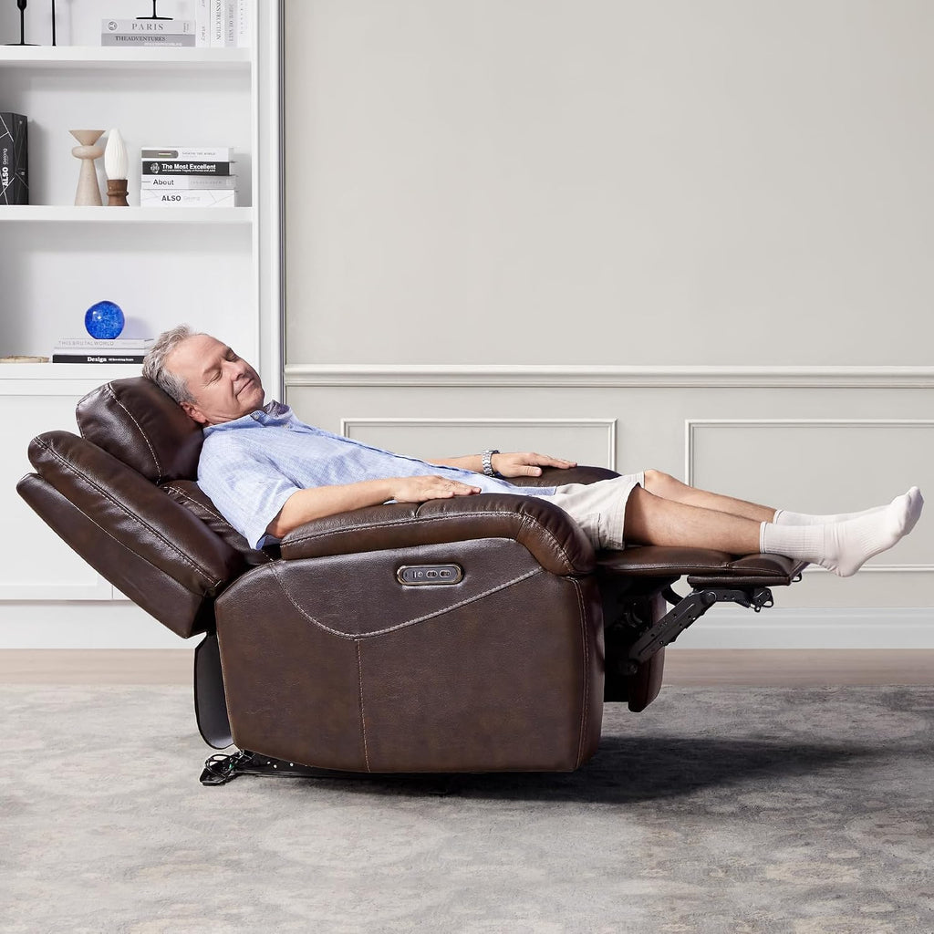 Genuine Leather Power Recliner Chairs for Adults, Wall Hugger RV Recliner with Power Headrest & Charging Ports