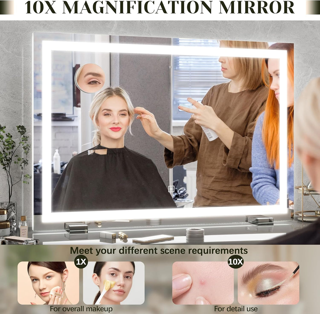 32x 22 Inch Large Lighted Vanity Mirror with Dimmable 3 Modes, LED Makeup Mirror ＆ Dressing Room, Tabletop or Wall