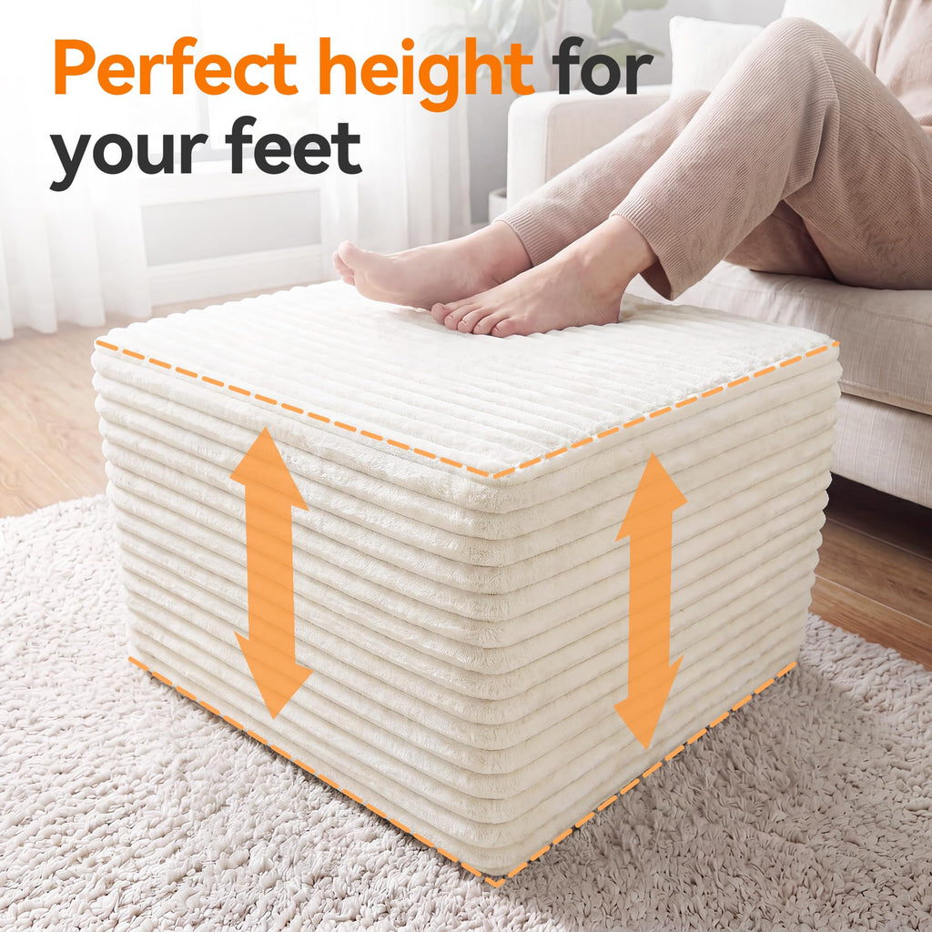 23in Square Pouf Ottoman, Large Corduroy Ottoman Foot Rest with Solid High-Density Foam, Removable Washable Cover