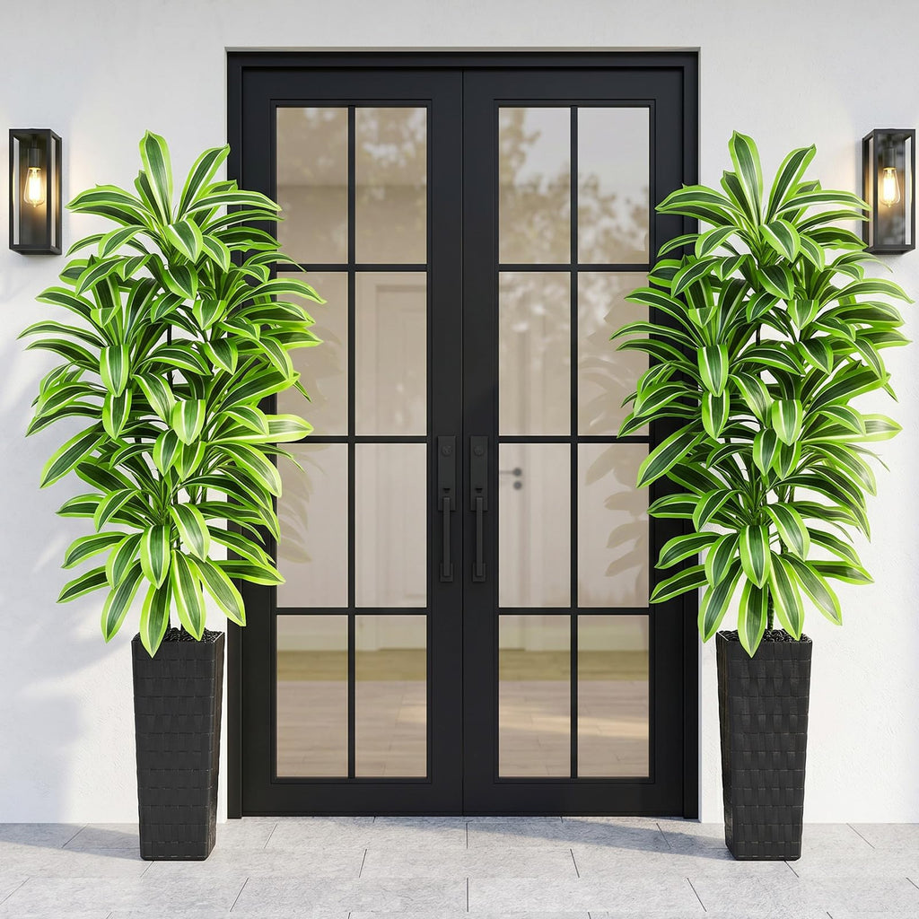 Artificial Dracaena Tree 7FT, Faux plants with Black Tall Planter