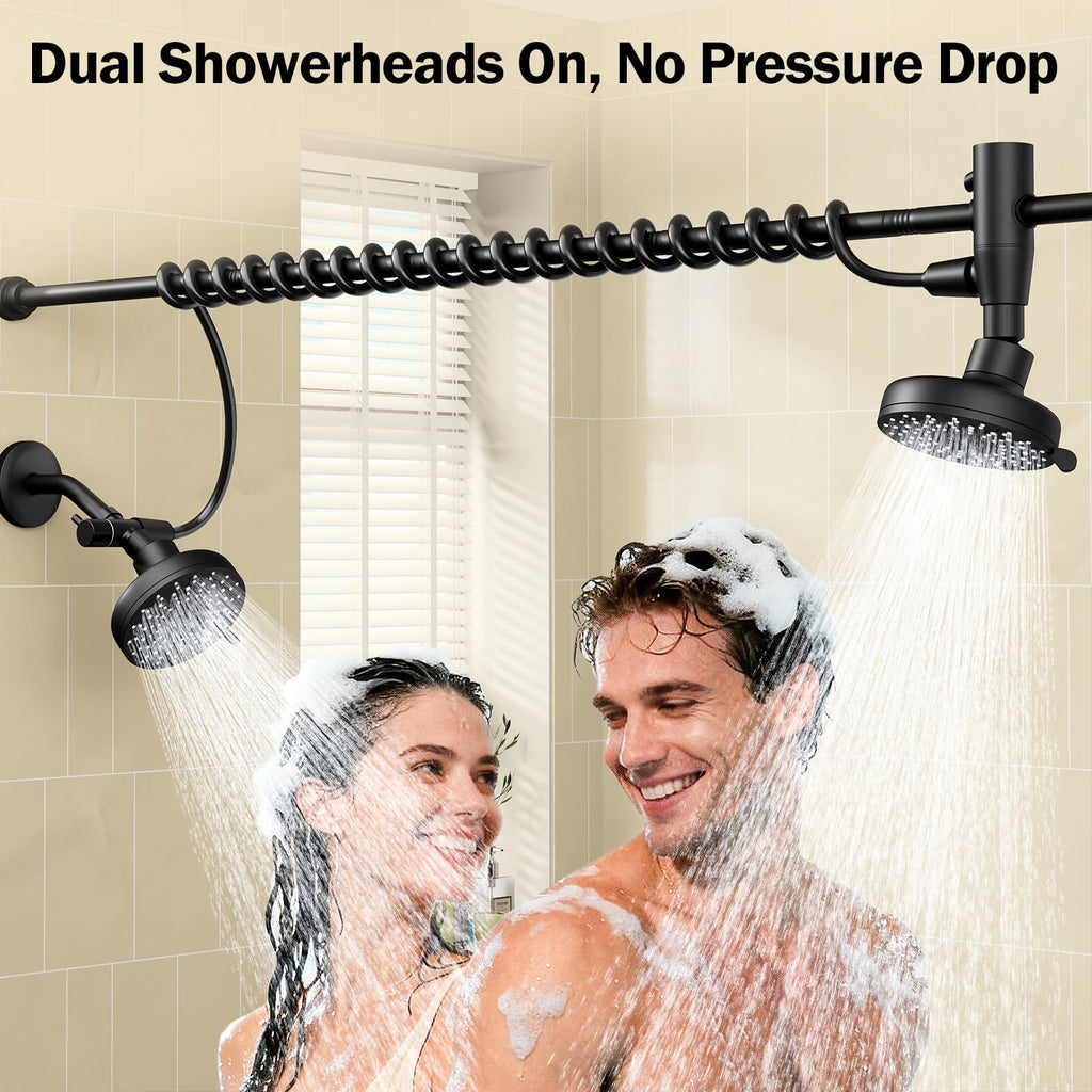Dual Shower Head with Original Adjustable Slider, Double Showerhead, Black