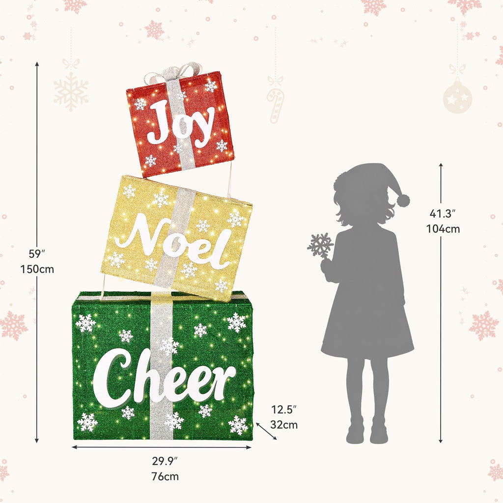 3D Jumbo Gift Box Outdoor Christmas Decoration with Timer&Remote Control