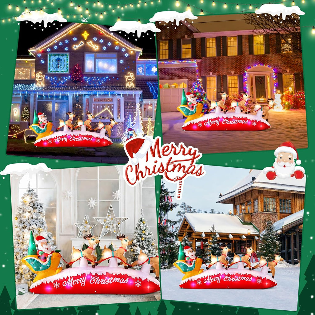 Christmas Inflatables 10 FT Long Santa Sleigh and Reindeer Decor
