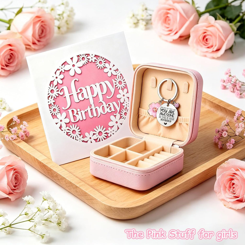 Happy Birthday Gift Box for Women - Relaxing Spa Basket for Best Friend, Mom, Coworker - Unique Gift Set with Pink - Set of 10