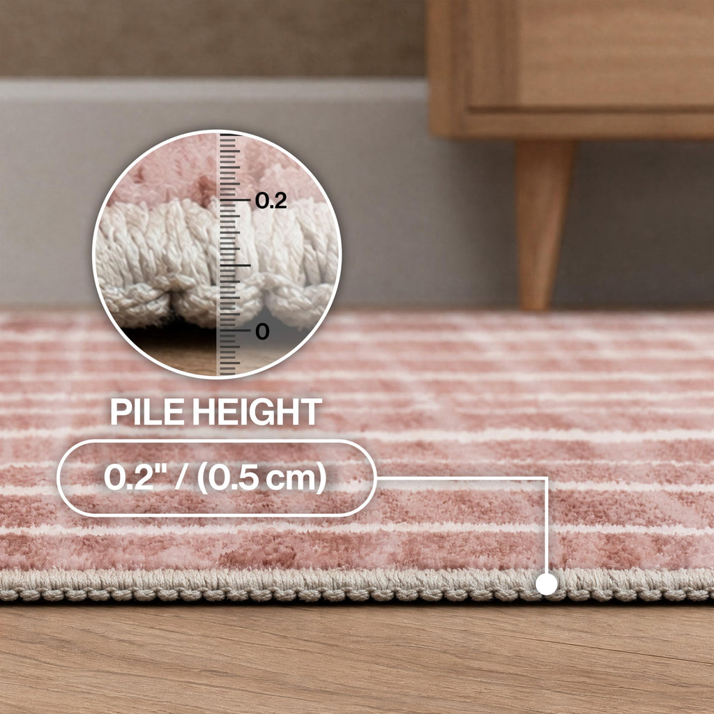 Washable Orton Distressed Ticking Stripe 2' x 8' Machine-Washable Polyester Runner Rug, Rose Clay and Cream